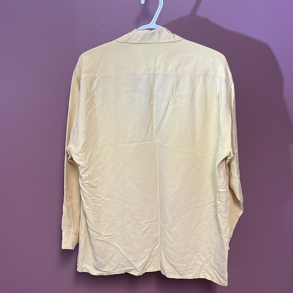 Vintage Votre Nom 100% Soie [Matte Satin] Pastel Yellow Ladies Button Down Shirt - Picture 4 of 4